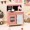 Play Kitchen for Kids Wooden Kitchen Playset with Door Curtain-Pink